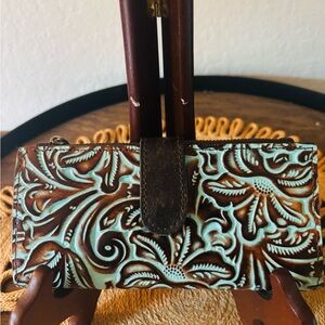 Patricia Nash Brown and Turquoise Embossed Wallet